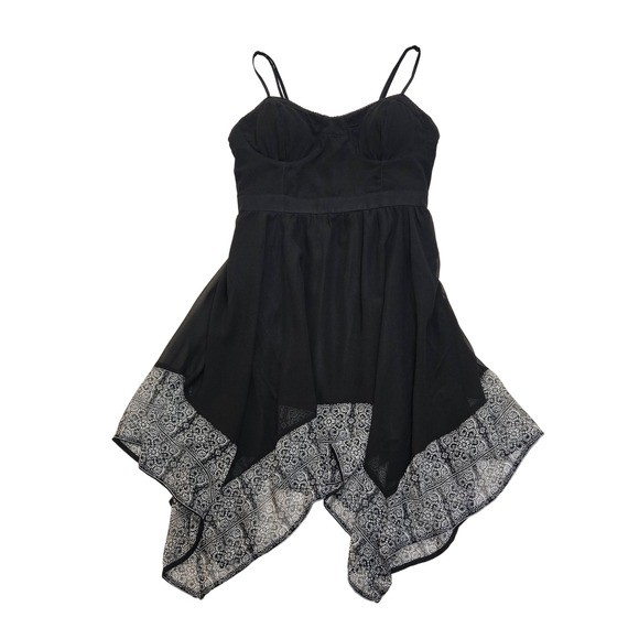American Eagle Outfitters Dresses & Skirts - American Eagle Black Paisley Handkerchief Hem Bustier Dress Large L Lace Trim